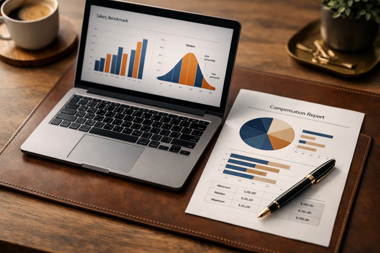 Compensation strategy documents and salary benchmark charts